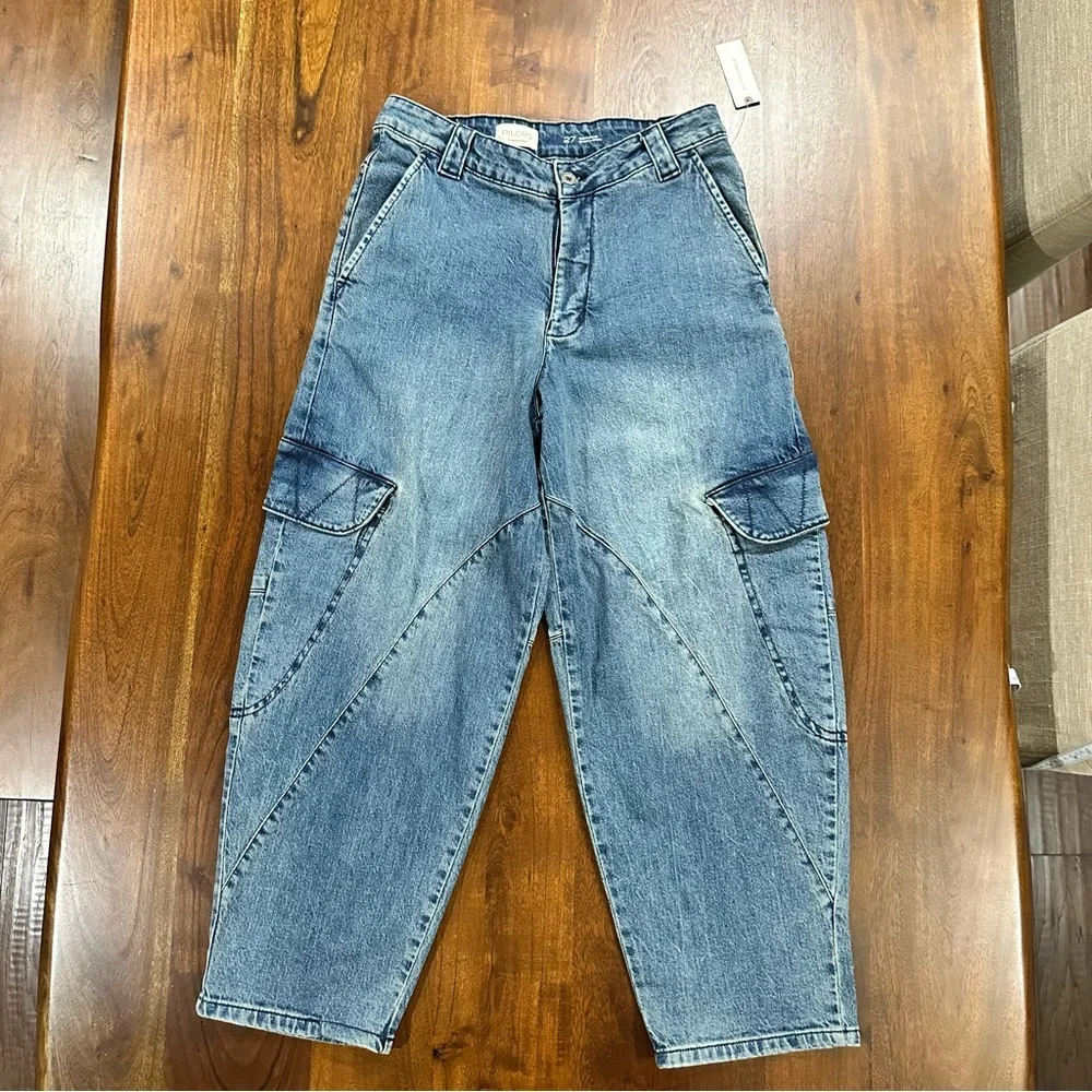 New! Pilcro Anthropologie Mid-Rise Slouchy Utility Bow Jeans Barrel Size 27